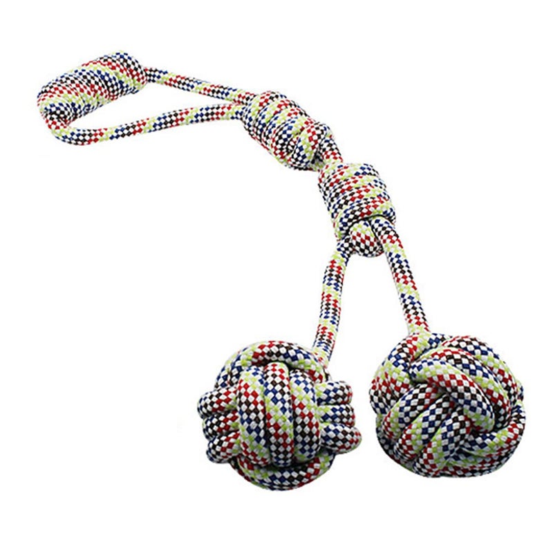 Creation Core Double Dog Cotton Rope Balls with Loop Handle Interactive Tug of War Chew Knot Toy for Medium Dogs, Random Color